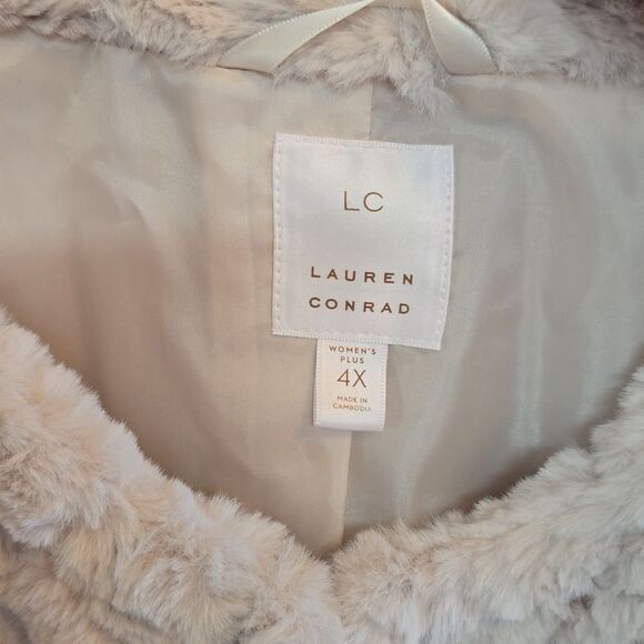 Lauren Conrad Soft Faux Fur Jacket Pockets - White    NEW WITH TAGS - Picture 5 of 10